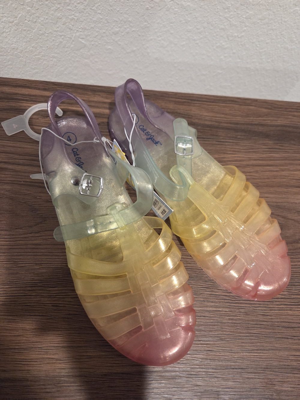 Clear Rainbow Jelly Sandals - Pastel Pink, Yellow & Green